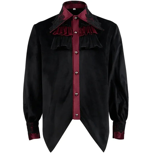 Black Ruffled Pirate Shirt - Gothic Victorian Style.