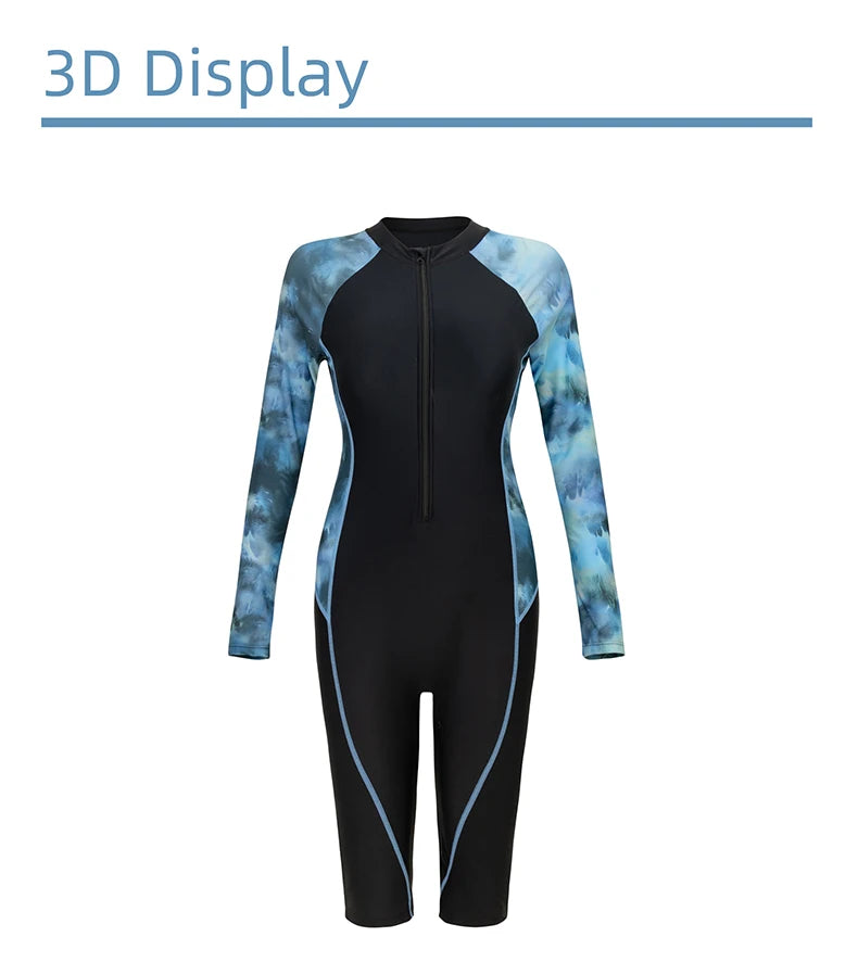 Women's Long Sleeve One-Piece Swimsuit – Patchwork Camouflage Surfing Suit