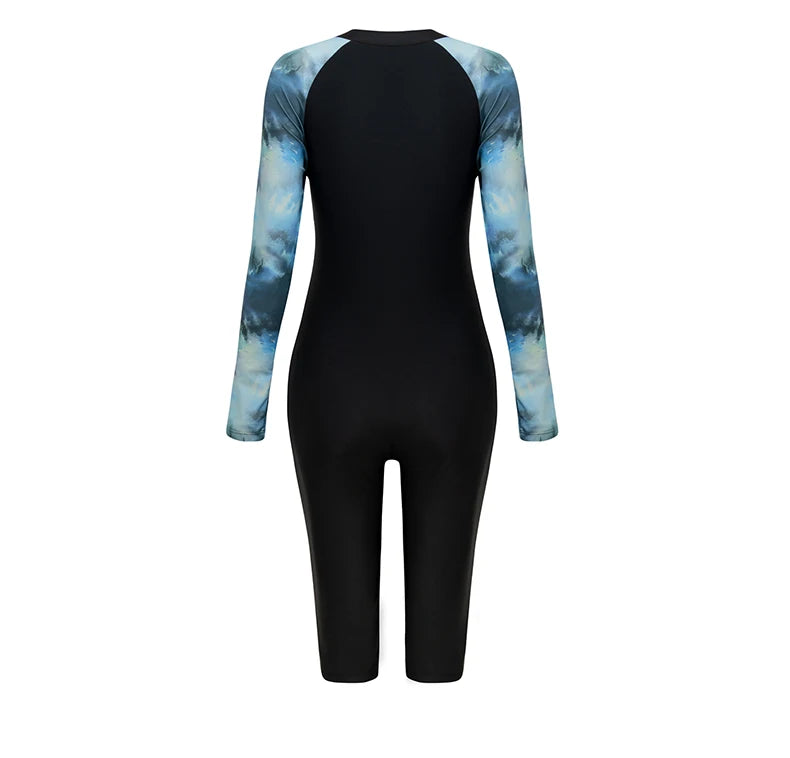 Women's Long Sleeve One-Piece Swimsuit – Patchwork Camouflage Surfing Suit