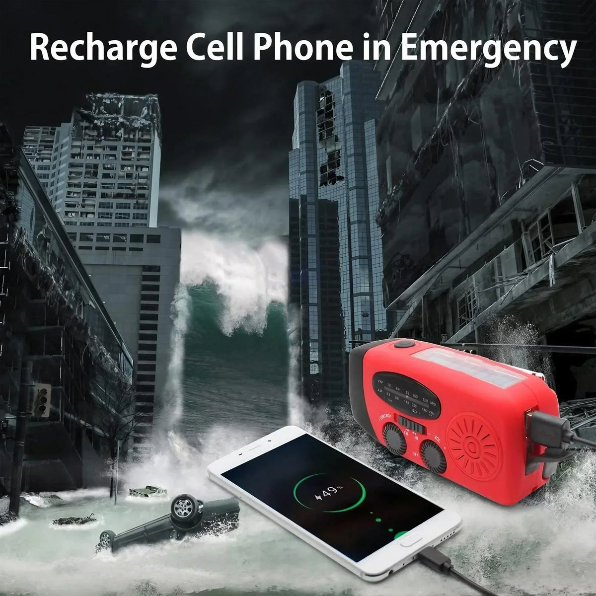STONEGO Multifunctional Emergency FM/AM Radio – Solar, Hand-Crank, Phone Charger & Flashlight