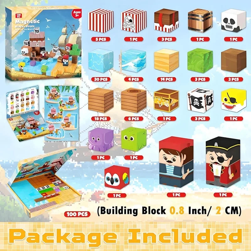 Pirate Ship Magnetic Building Blocks - STEM Playset.