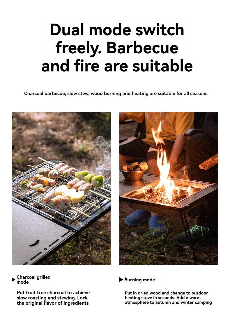 CAMPINGMOON UG-1 Unit IGT Carbon Grill Camping Table Expansion Windproof BBQ Double-Layer Insulated Firewood Stove