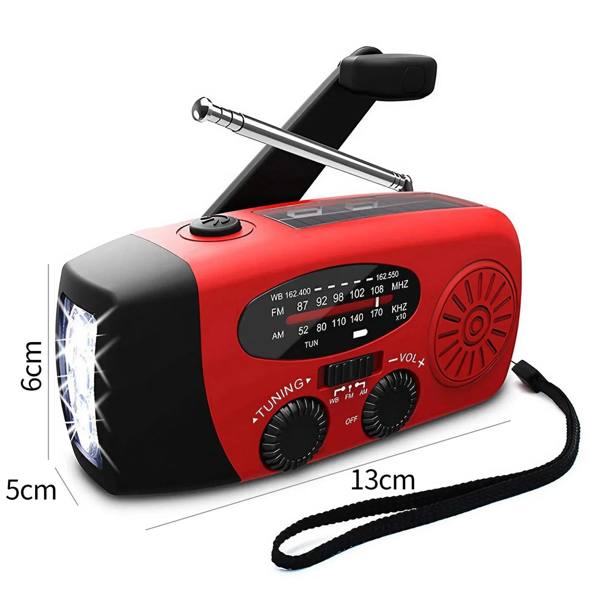 STONEGO Multifunctional Emergency FM/AM Radio – Solar, Hand-Crank, Phone Charger & Flashlight