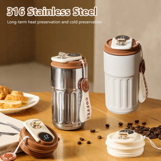 Smart Digital Thermal Bottle Portable Coffee Mug Stainless Steel Water Bottle In-Car Insulated Cup Keep Cold Vacuum Flasks 450ml - The Snarky Pirate