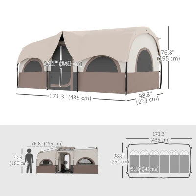 Outsunny Large 3-Room Camping Tent, Sleeps 4-6, Waterproof & UV Protection